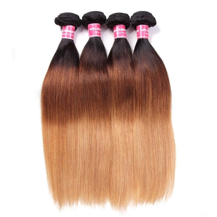 Incolorwig Virgin Peruvian Human Hair 4 Bundles Hair With 4*4 Free Part Lace Closure #T1B427 Ombre Color Straight Hair