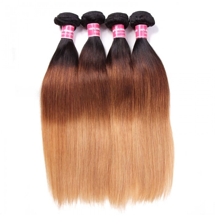 Incolorwig Virgin Peruvian Human Hair 4 Bundles Hair With 4*4 Free Part Lace Closure #T1B427 Ombre Color Straight Hair