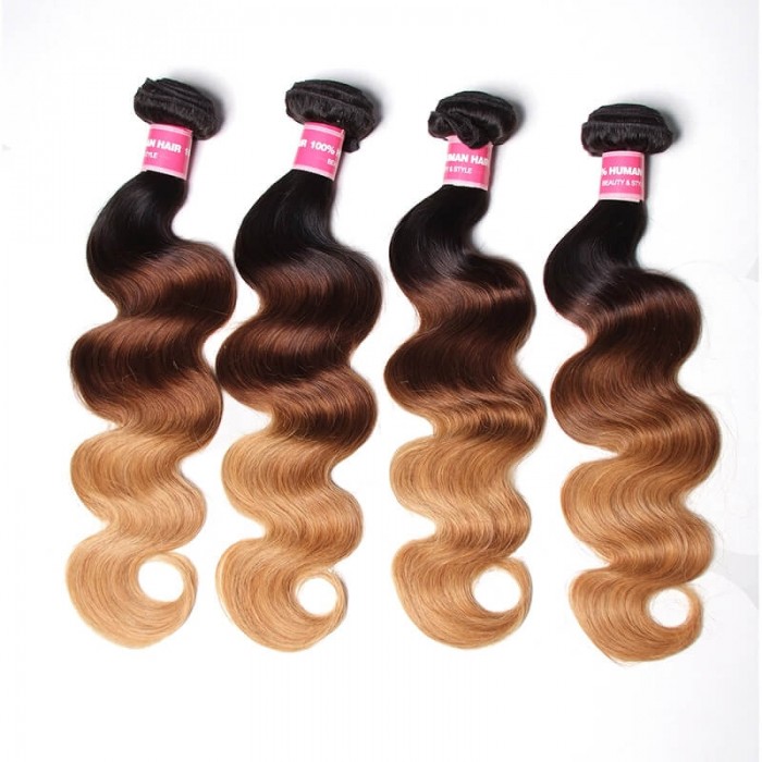 Incolorwig Brazilian 4 Bundles Hair With 4*4 Free Part Lace Closure New Arrival #T1B427 Ombre Color Body Wave Hair Combinaiton