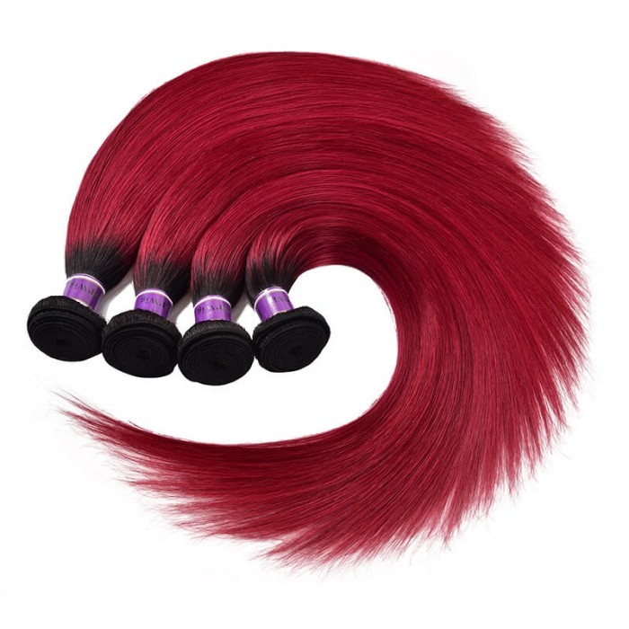 Incolorwig Peruvian Human Hair Weave #TB Burgundy 4 Bundles Straight Human Hair Weave