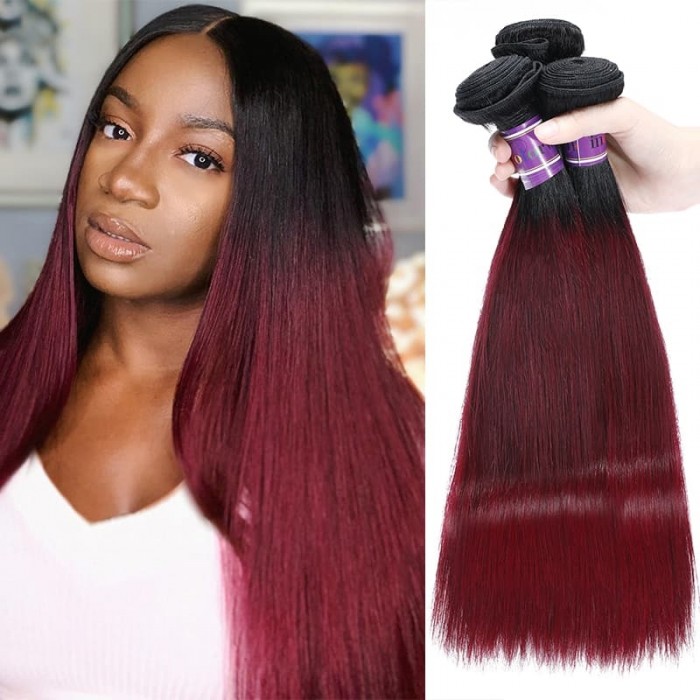 Incolorwig Virgin Brazilian 3 Bundles Human Hair New Pre-Colored  #TB99J Straight Remy Human Hair Weave