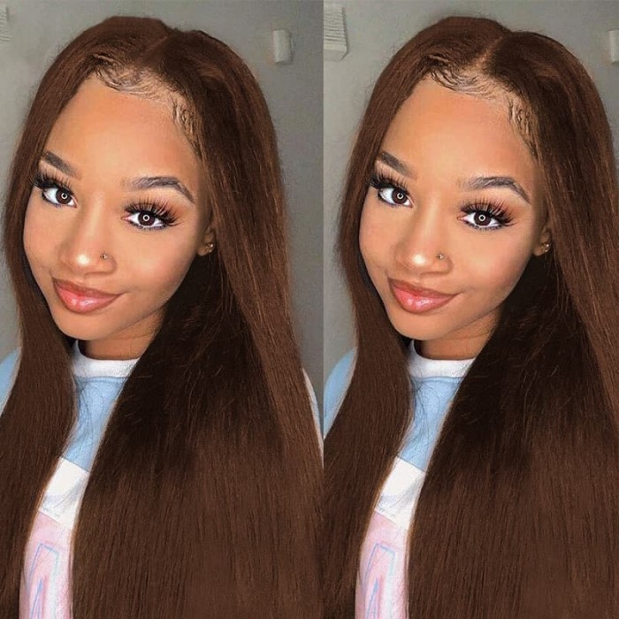 Incolorwig #4 Medium Brown Straight Virgin Brazilian Human Hair Weave 3 Bundles