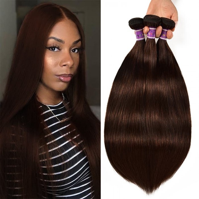 Incolorwig Brazilian 3 Bundles Virgin Human Hair  #2 Dark Brown High Quality Straight Weave
