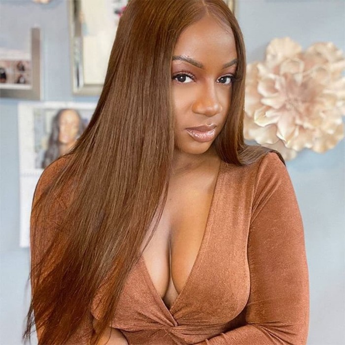 Incolorwig #8 Straight Human Hair 13x4 Lace Front Wig Colored Hair 150% Density Long Wigs