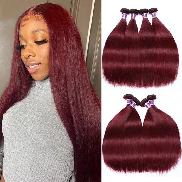 Incolorwig Peruvian 99J Human Hair 4 Bundles Straight Human Hair Weave