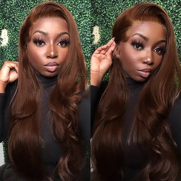 Incolorwig Virgin Brazilian Human Hair Weave Pre-colored #4 Medium Brown Body Wave 4 Bundles