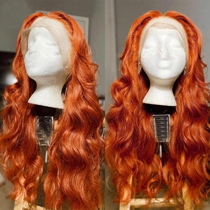 Incolorwig Ginger Orange Body Wave 13*4 Lace Front Wig Fall Color Human Hair Wigs