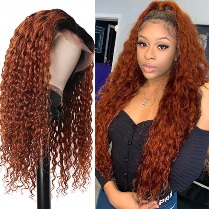 Incolorwig Best Human Hair Curly Wigs #T1B30 Ombre Color 13*4 Lace Front Wigs 150% Density