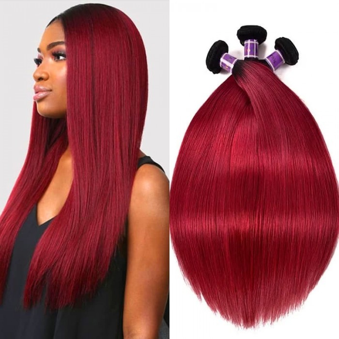 Incolorwig Soft Peruvian #TB Burgundy Straight Human Hair Weave 100% Human Peruvian Human Hair 3 Bundles