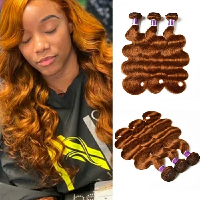 Incolorwig #30 Pure Color Body Wave 3 Bundles  Brazilian Virgin Human Hair Weave