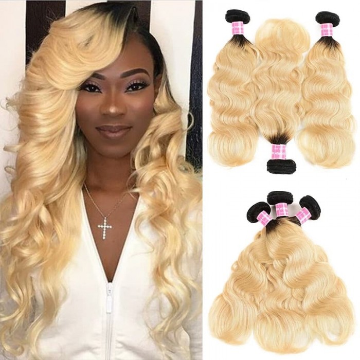 Incolorwig Peruvian Virgin Body Wave Hair Weave 3 Bundles #T1B613 Ombre Blonde Human Hair Weave