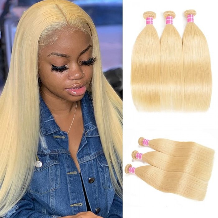 Incolorwig 100% Peruvian Human Hair # 613 Blonde Straigh Hair Weaves 3 Bundles