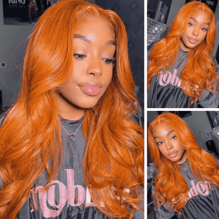 Happy New Year Ginger Orange Wigs Body Wave HairHairline Lace Part Wig