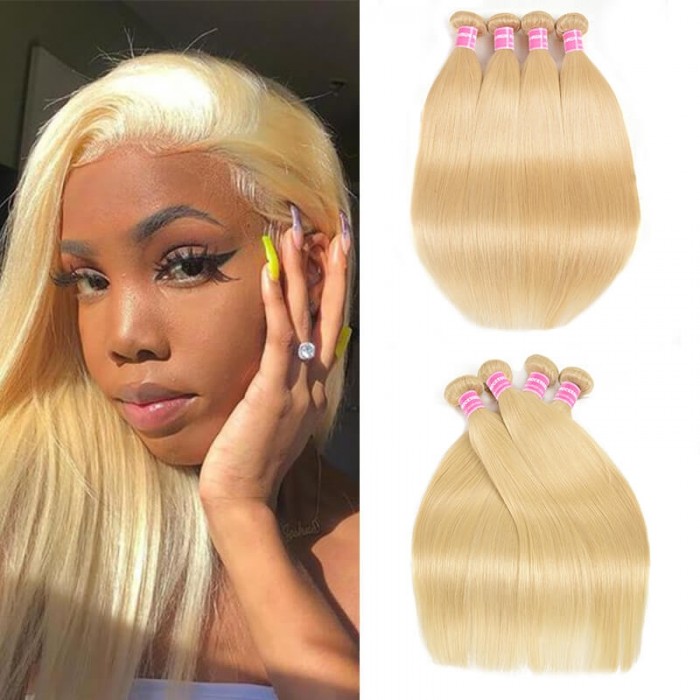 Incolorwig Salable Color #613 Blonde Straight Peruvian Hair 4 Bundles Deals Human Hair Weave