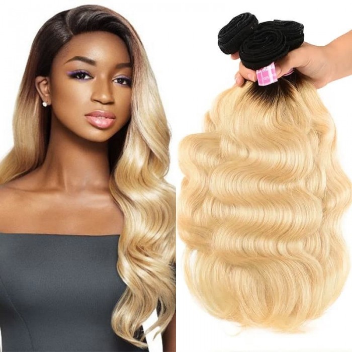 Incolorwig Brazilian Virgin Body Wave Hair Weave 3 Bundles #T1B613 Ombre Blonde Human Hair Weave