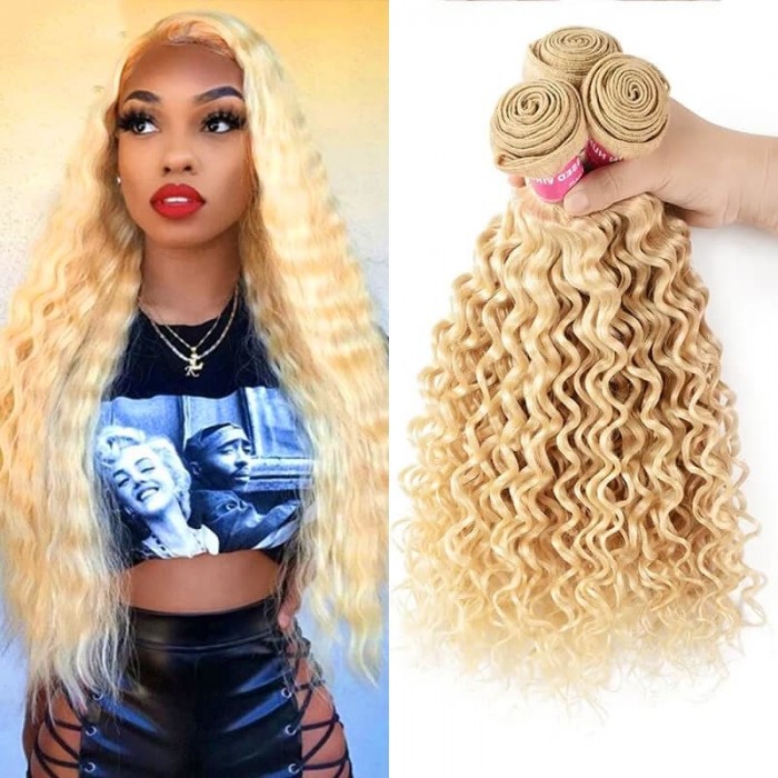 Incolorwig Superior Peruvian Human Hair 3 Bundles Deals #613 Blonde Deep Wave Hair Weave 