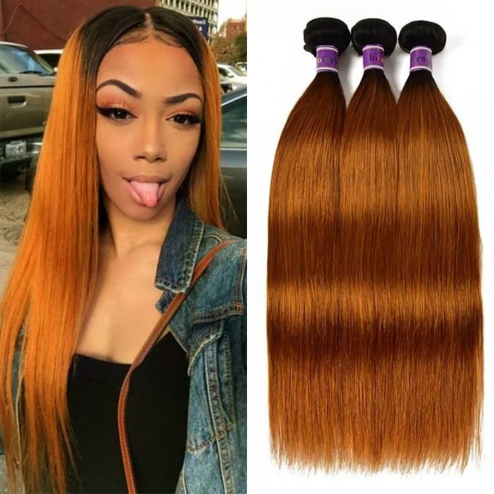 Incolorwig #TB30 Straight Human Hair New Pre Colored Remy Human Hair Weave 3 Bundles