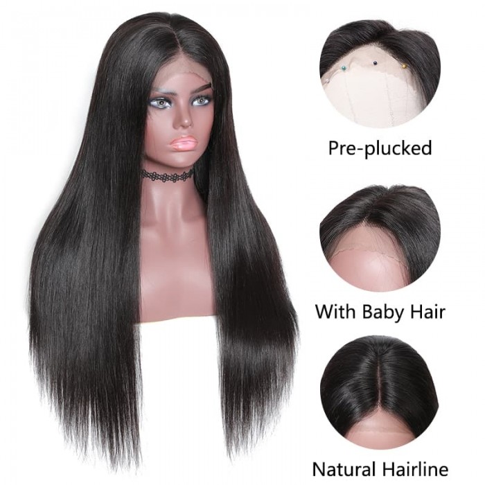 Incolorwig 150% Density Long Straight 13x4 Lace Front Wigs Virgin Human Hair Wig With Baby Hair