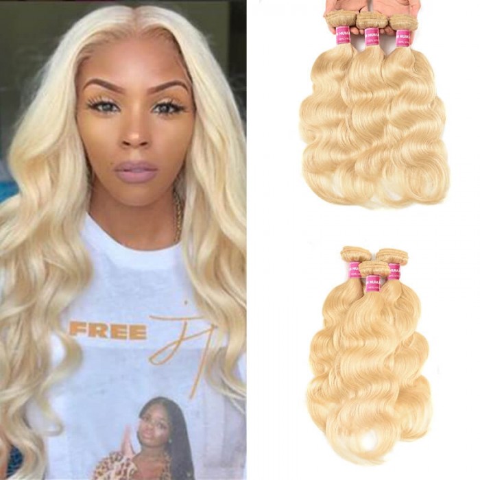 Incolorwig Soft Peruvian Virgin Human Hair # 613 Blonde Body Wave Hair Weaves 3 Bundles