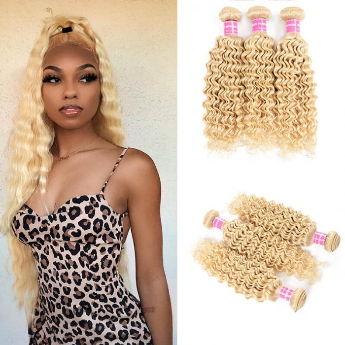 Incolorwig Superior Peruvian Human Hair 3 Bundles Deals #613 Blonde Deep Wave Hair Weave