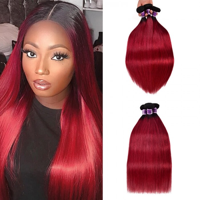 Incolorwig Soft Peruvian #TB Burgundy Straight Human Hair Weave 100% Human Peruvian Human Hair 3 Bundles