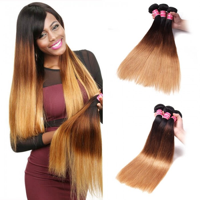 Incolorwig Novel Brazilian Virgin Straight Hair Weave  #T1B427 Ombre Human Hair Weave 3 Bundles