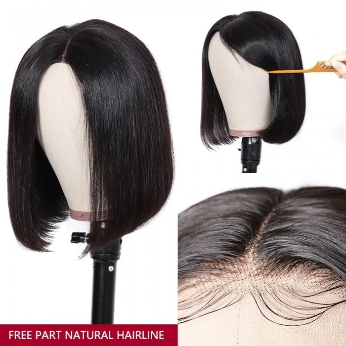 Incolorwig Natural Black 100% Human Hair Wig 13*4 Lace Frontal Bob Wig With Baby Hair