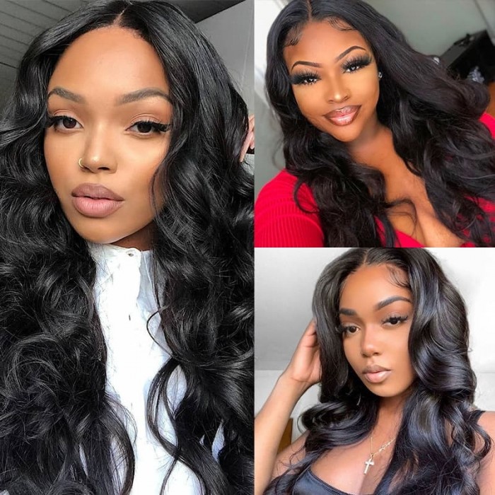 Incolorwig Body Wave 13*5*0.5 T Part Wig Natural Black Color 13x4 Lace Frontal Human Hair Wigs Pre Plucked With Baby Hair