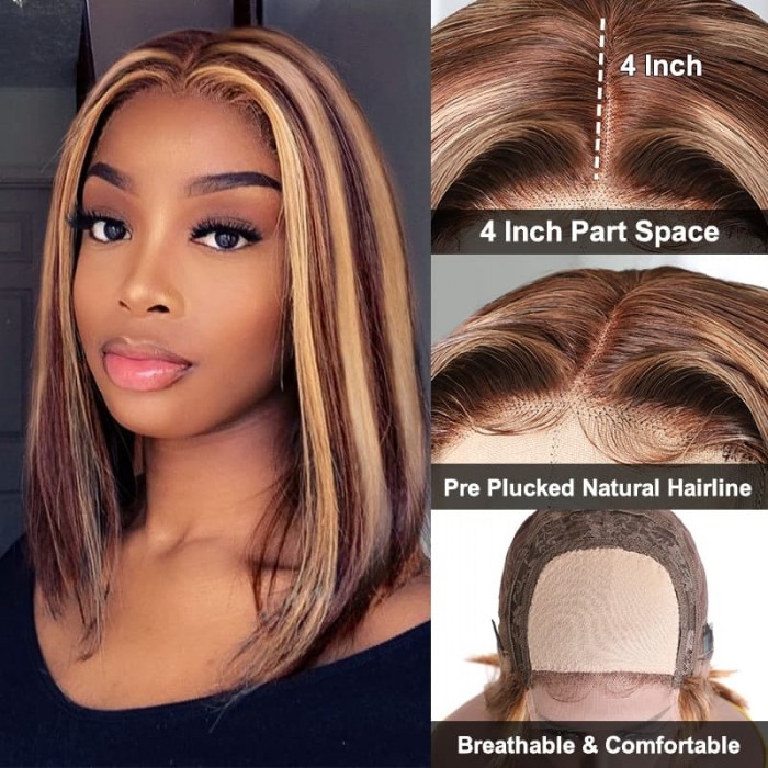 Incolorwig Fashion Short Bob Wigs TL412 Highlight Lace Part Wig 150% Density