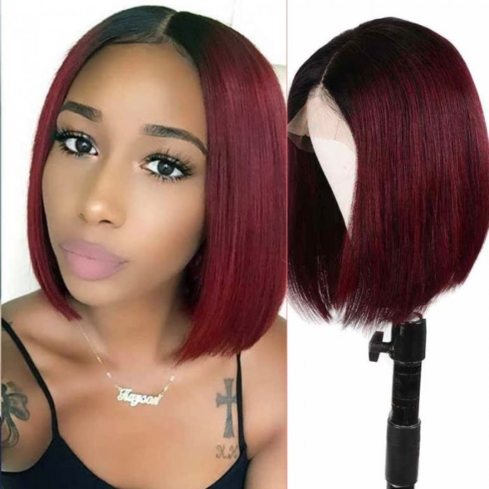Incolorwig T1B99J Bob Straight Human Hair Wig 13x4 Red Blunt Cut Bob Wigs With Baby Hair 150% Density