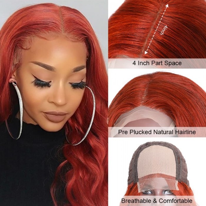 Ginger colored lace part mink hair wig