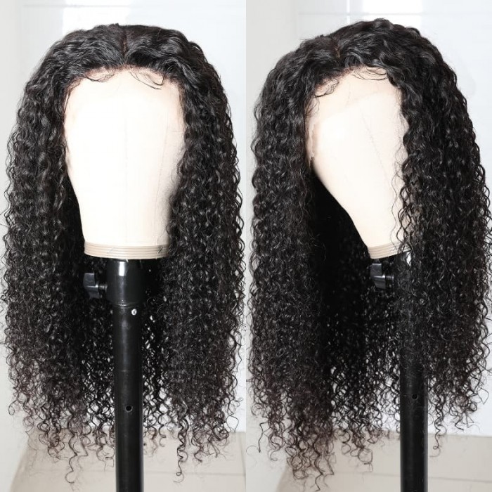 Incolorwig Middle Part Jerry Curly Wig Natural Black 13*5*0.5 T Part Wig 150% Density 13x4 Lace Front Human Hair Wigs