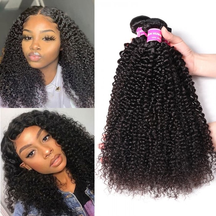 Incolorwig Kinky Curly Hair Weave 3 Bundles Brazilian Virgin Hair Natural Color