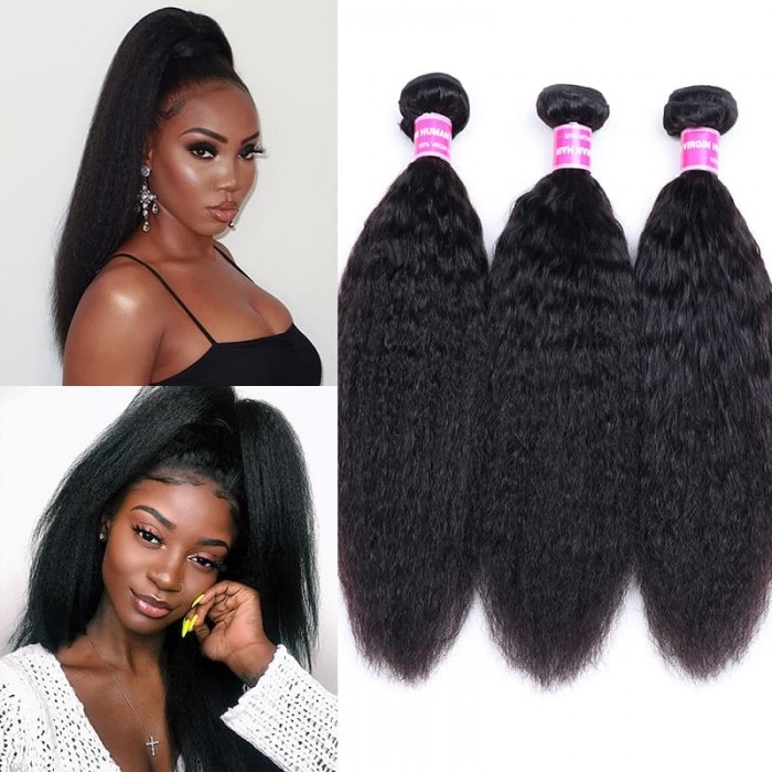  Incolorwig Kinky Straight Hair Bundles 3 Bundles 8-26 Inch 100% Human Hair Extensions Fast Shipping