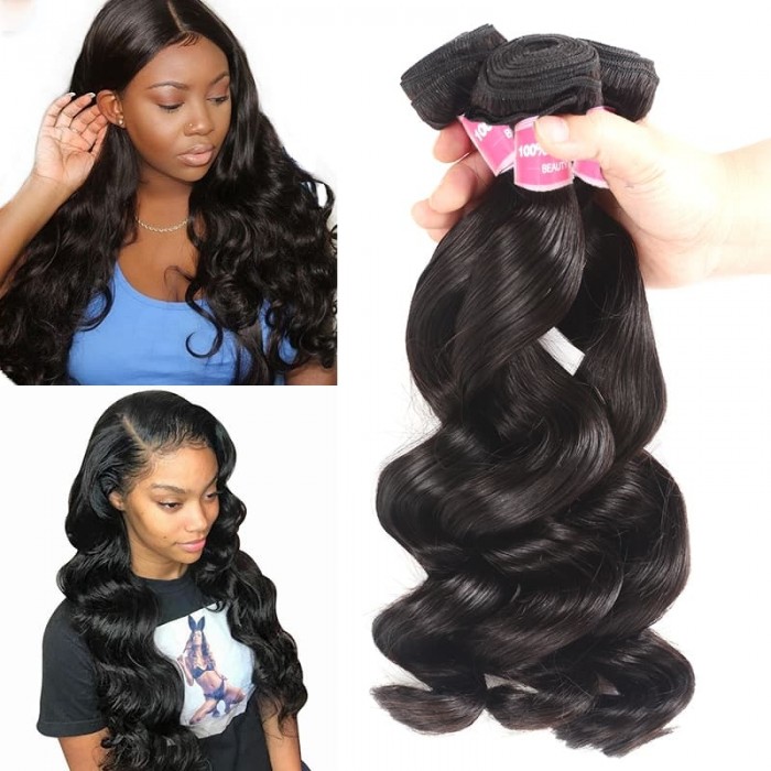 Incolorwig Brazilian Loose Wave Bundles 3 Pcs Loose Natural Black Human Hair Bundles