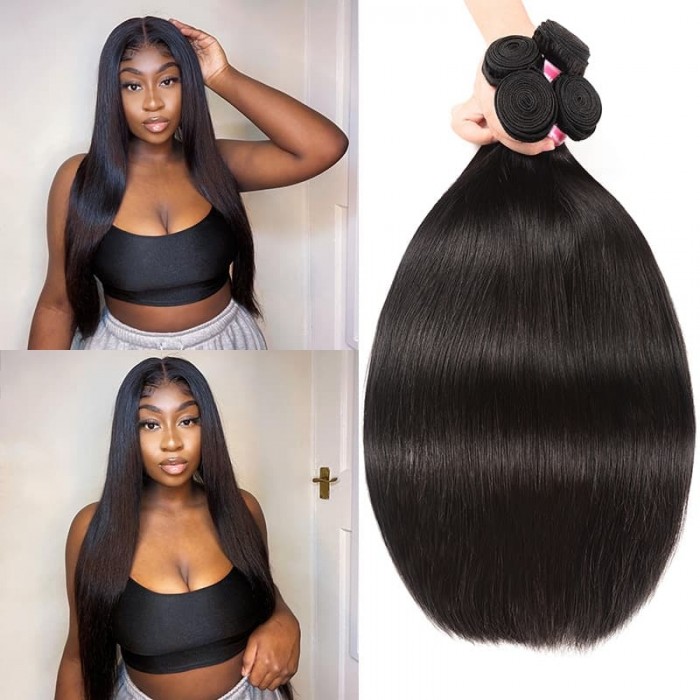 Incolorwig 100% Virgin Human Hair Weave Soft Brazilian Straight Hair 4 Bundles Affordable Price