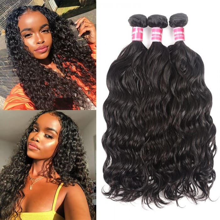 Incolorwig Brazilian Virgin Hair Natural Wave 3 Bundles Human Hair Extensions Natural Color