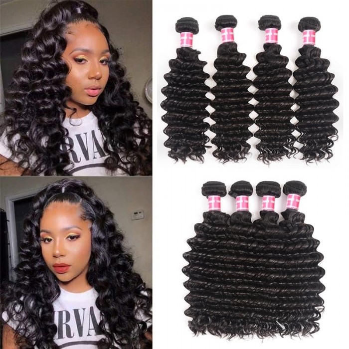Incolorwig Deep Wave Weave 100% Virgin Human Hair Weave 4 Bundle Deals