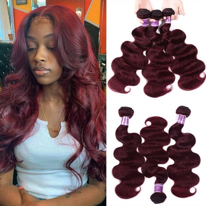 Incolorwig 3 Bundles Hair Weave #99J Body Wave Peruvian Human Hair