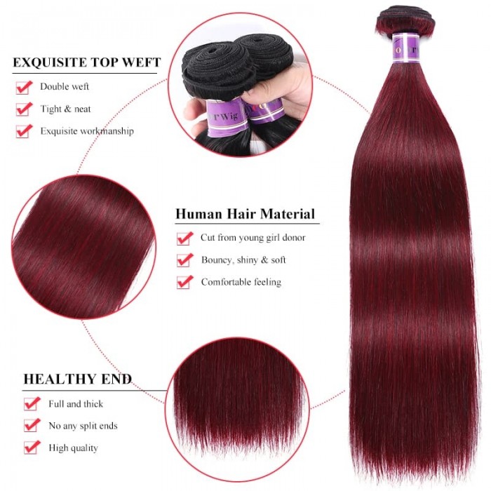 Incolorwig Brazillian 99J Color Human Hair 4 Bundles Straight Human Hair Weave