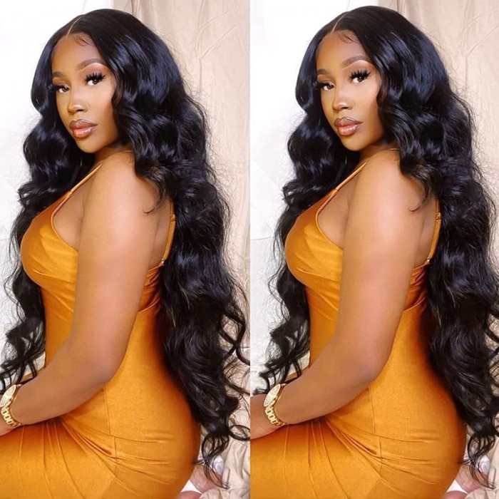 Incolorwig Body Wave Wigs 13*4 Pre-plucked Lace Front Human Hair Wig 150% Density Natural Black
