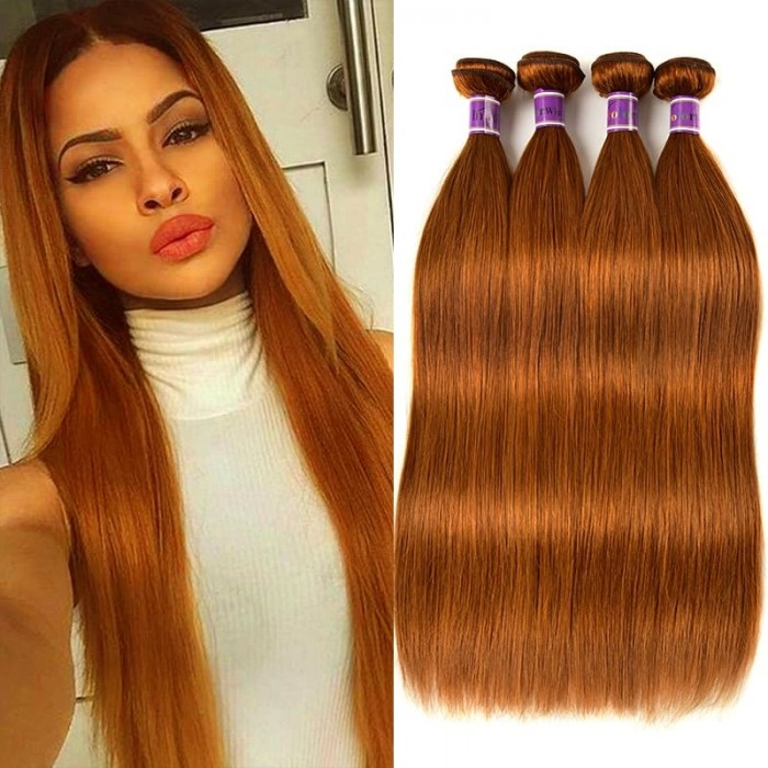 Incolorwig Virgin #30 Dark Brown Straight Peruvian 4 Bundles Human Hair Weave   