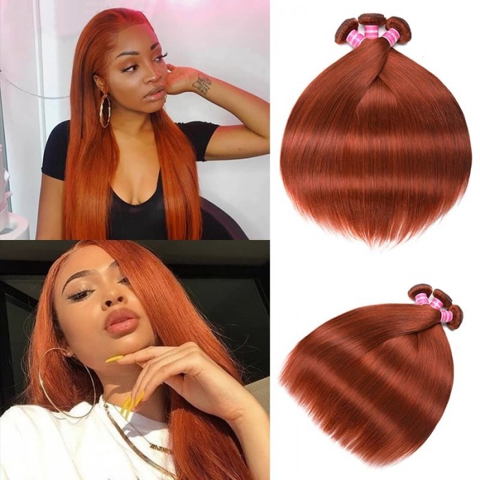 Incolorwig High Quality Ginger Color Peruvian Hair 3 Bundles #350 Ginger Straight Human Hair Weave