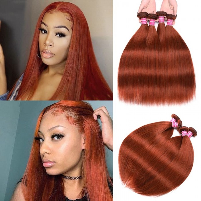 Incolorwig Brazilian Human Hair 4 Bundles High Quality 350 Ginger Hair Color Straight Weave Incolorwig