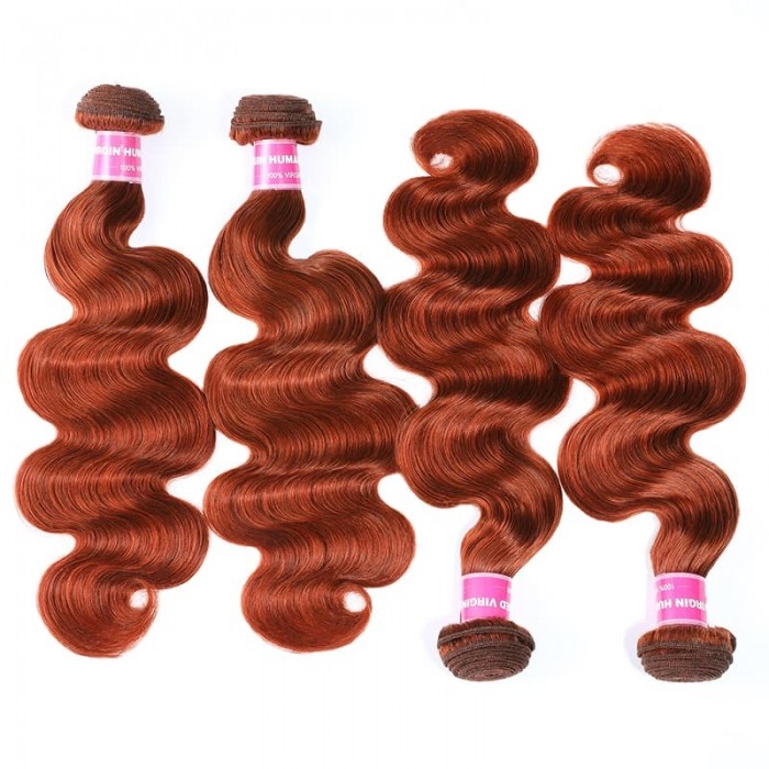 Incolorwig 100% Peruvian Human Hair Pre-colored #350 Color Ginger Weave Body Wave 4 Bundles Weave