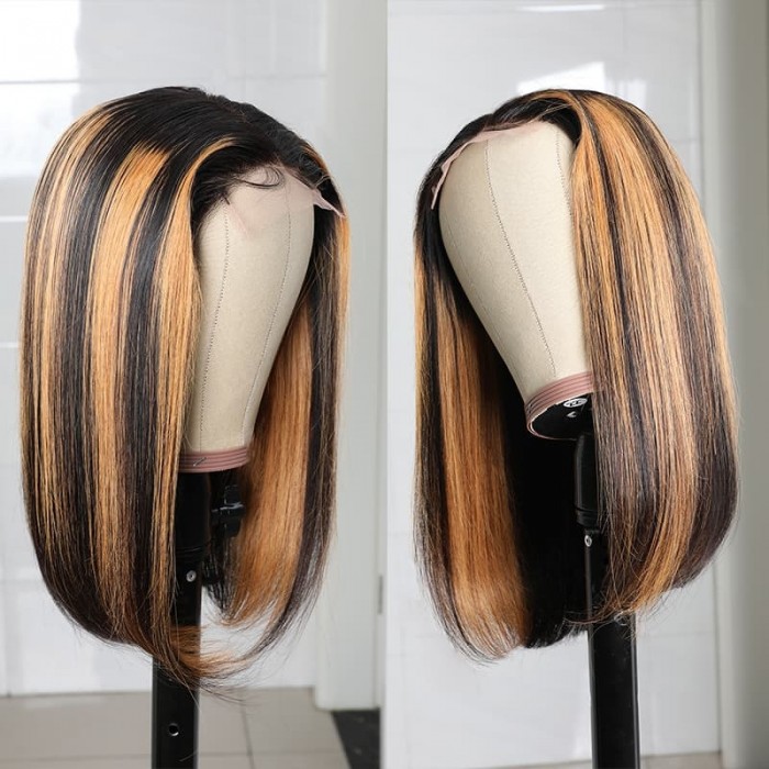 Incolorwig Ombre Highlight Piano Color Short Bob Wigs Pre-plucked #TP1B30 T Part Wig 150% Density
