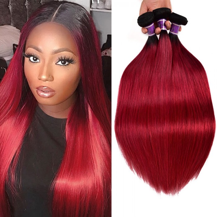 Incolorwig Soft Brazilian TB #Burgundy Straight Human Hair Weaves 100% Human Brazilian Human Hair 3 Bundles