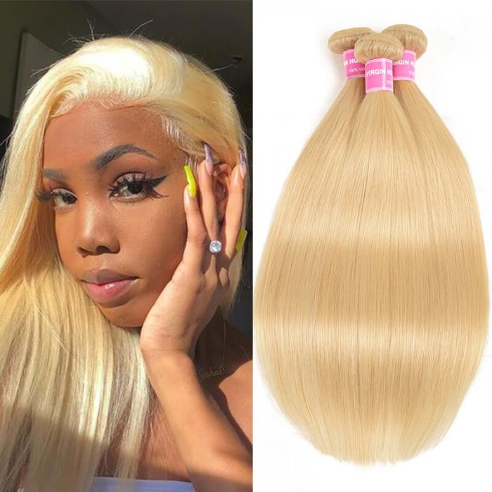 Incolorwig 100% Peruvian Human Hair # 613 Blonde Straigh Hair Weaves 3 Bundles
