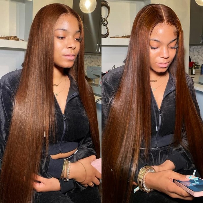 Incolorwig #4 Medium Brown Straight Virgin Brazilian Human Hair Weave 3 Bundles