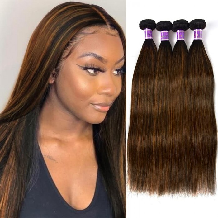 Incolorwig 4 Bundles Brazilian Human Hair Cool Color # FB30 Straight Hair Weave